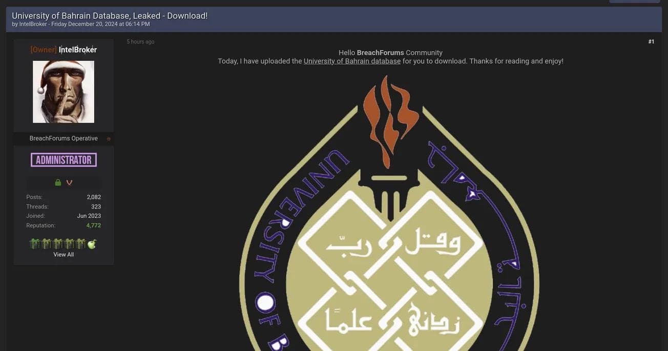 University of Bahrain Allegedly Breached: Sensitive Data of 8,500 Users Exposed